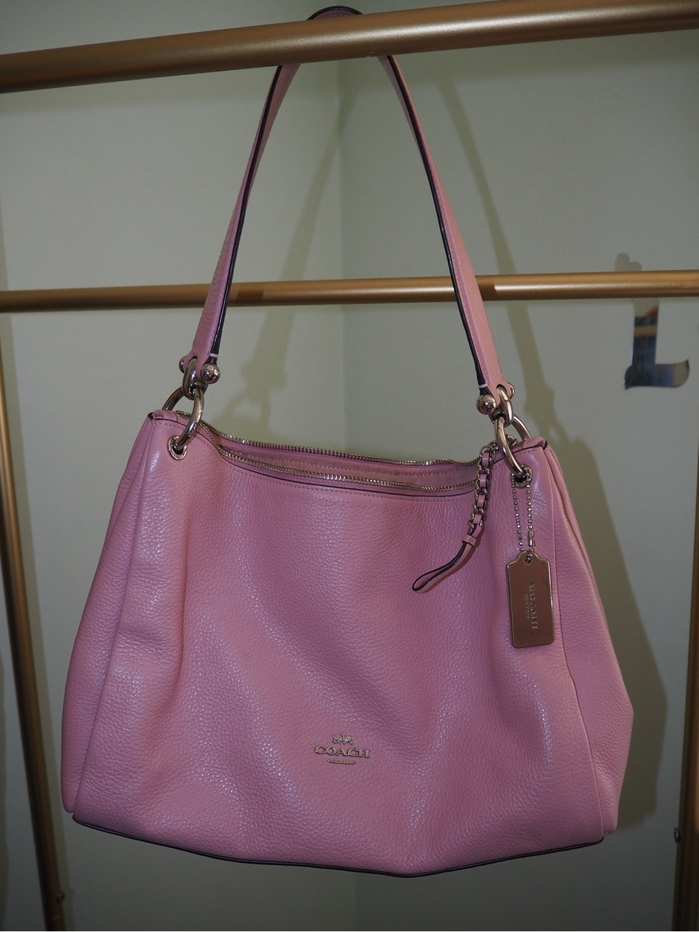COACH Dusty Rose Pink Pebble Leather Large Hobo Shoulder Bag Silver Hardware